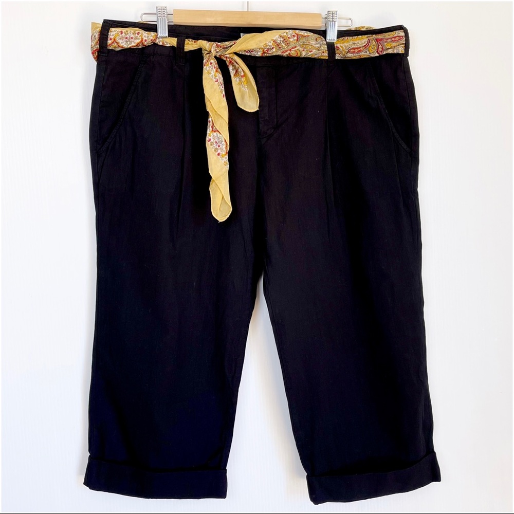 Vince Black Cropped Pants with Yellow Paisley Scarf Belt